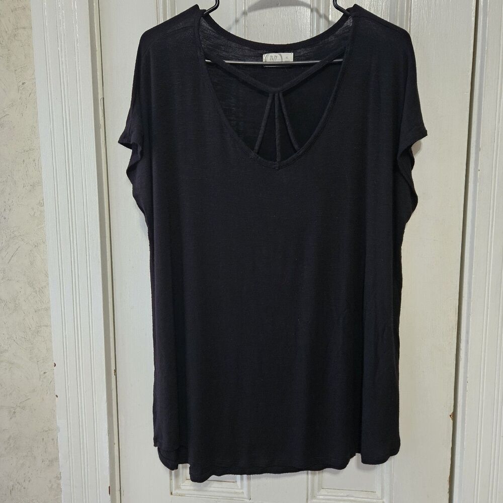 Maurices 24/7 Black Strappy Dolman Sleeve Top XL